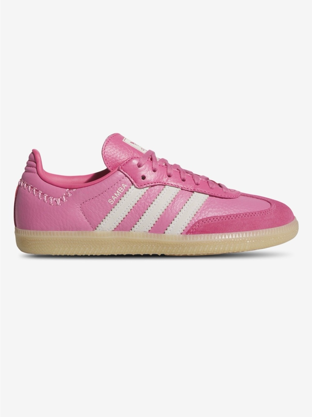 adidas Kids Samba Pink Leather Sneaker with White Stripes